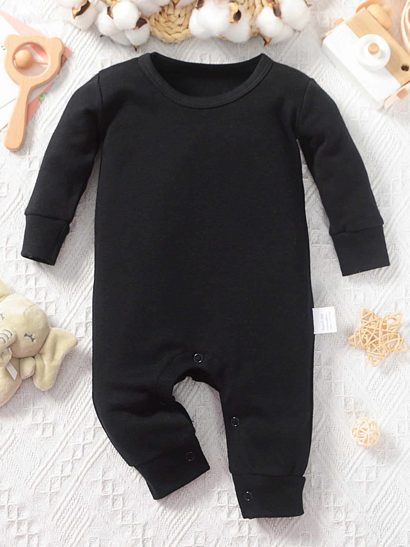 Cotton Long-Sleeve Baby Bodysuit with Geometric Print, Unisex