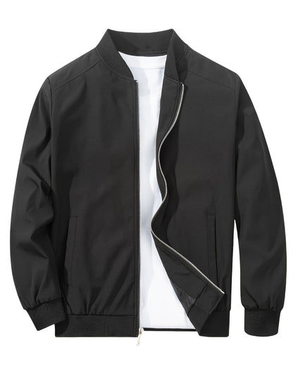 Men's Versatile Baseball Jacket - Lightweight Polyester Windbreaker for Spring/Fall | Minimalist Casual Design | Breathable & Age-Free Outerwear