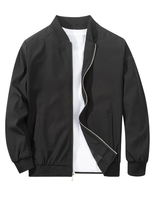 Men's Versatile Baseball Jacket - Lightweight Polyester Windbreaker for Spring/Fall | Minimalist Casual Design | Breathable & Age-Free Outerwear