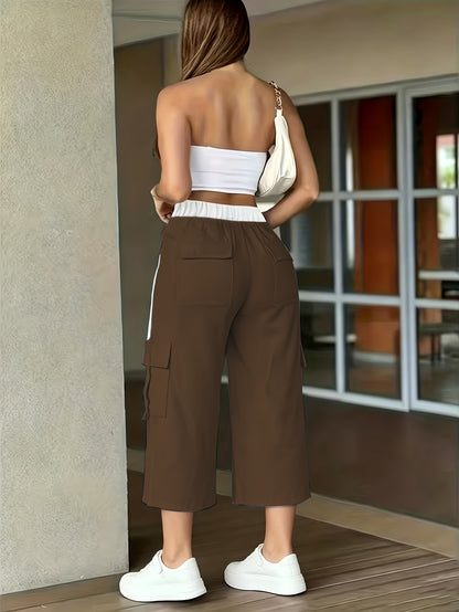 Women's Casual High-Waist Side Seam Ribbon Capri Shorts