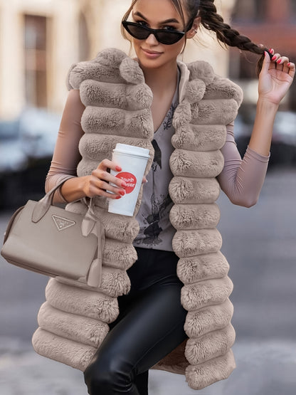 Women'S Cozy Faux Fur Hooded Vest - Sleeveless, Black, Casual Style, Perfect for Fall/Winter, Casual Winter Wear | Hooded Vest | Soft Texture Vest