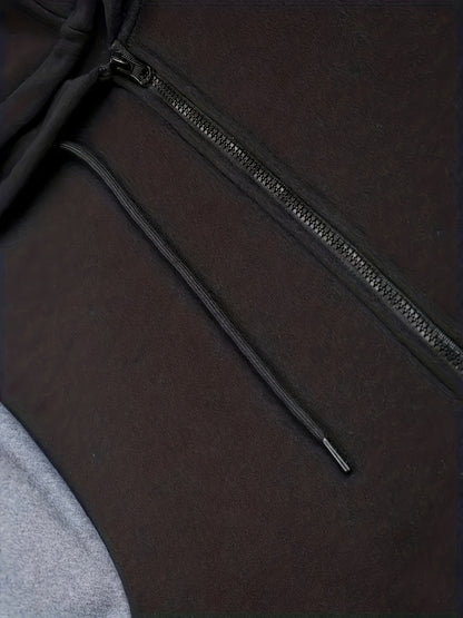 Men's Autumn and Winter Zipper Sweater Contrast Color Shoulder Sleeve Hoodie