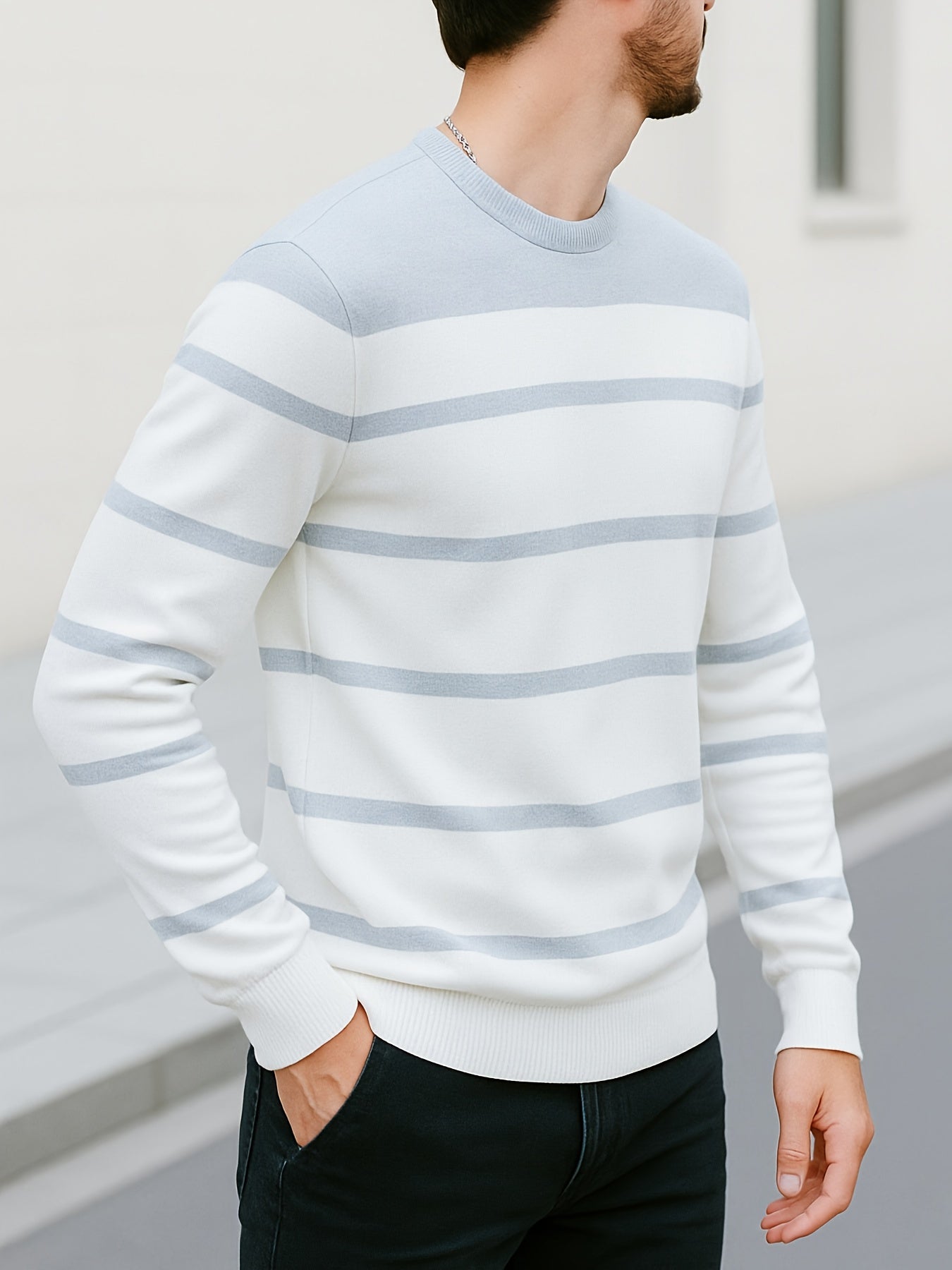 Men's All-Season Knit Sweater with Contrast Side Stripe