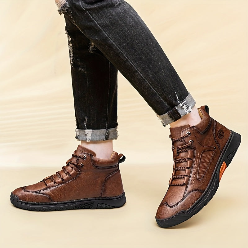 Men's Mid-Top Lace-Up Boots with Non-Slip Rubber Sole