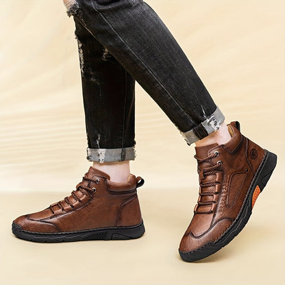 Men's Mid-Top Lace-Up Boots with Non-Slip Rubber Sole