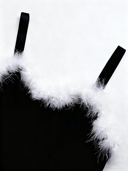 2025 New Christmas Party Event Gathering Date Plush Trim Sweet Sexy Women's Skirt Set