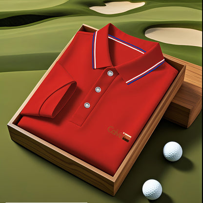 A Single-pc Men'S Polo Shirt with Letter Patterns, Golf Shirt, Breathable Fabric, Cool And Comfortable | Soft And Breathable, Striped Short-Sleeve T-Shirt with Button Details, Solid Color Casual, Regular Fit Multi-Color Set, - ayq