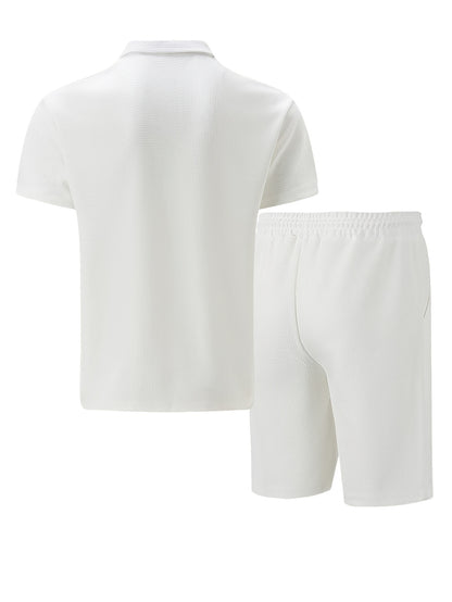 Men's Summer Casual 3-Piece Tracksuit Waffle Knit Half-Zip