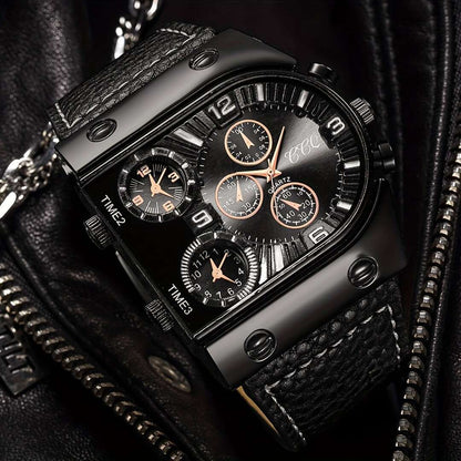 Men's Fashion Digital Dial Large Face Business Trend Quartz Watch + Bracelet Set, 4pcs Set (Watch Box Not Included)