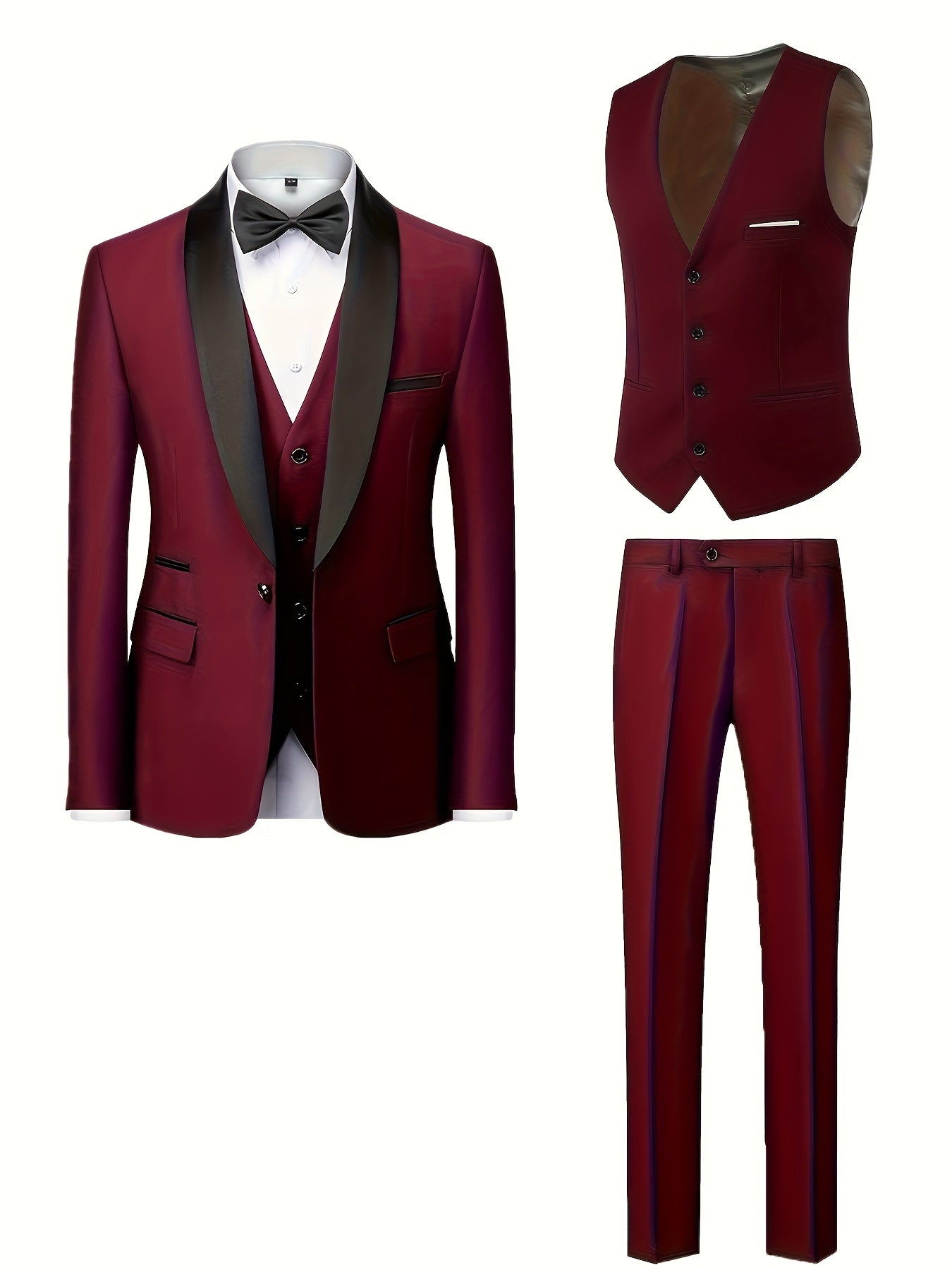 Men's 3-Piece Polyester Suit with Vest and Pants, Formal Workwear