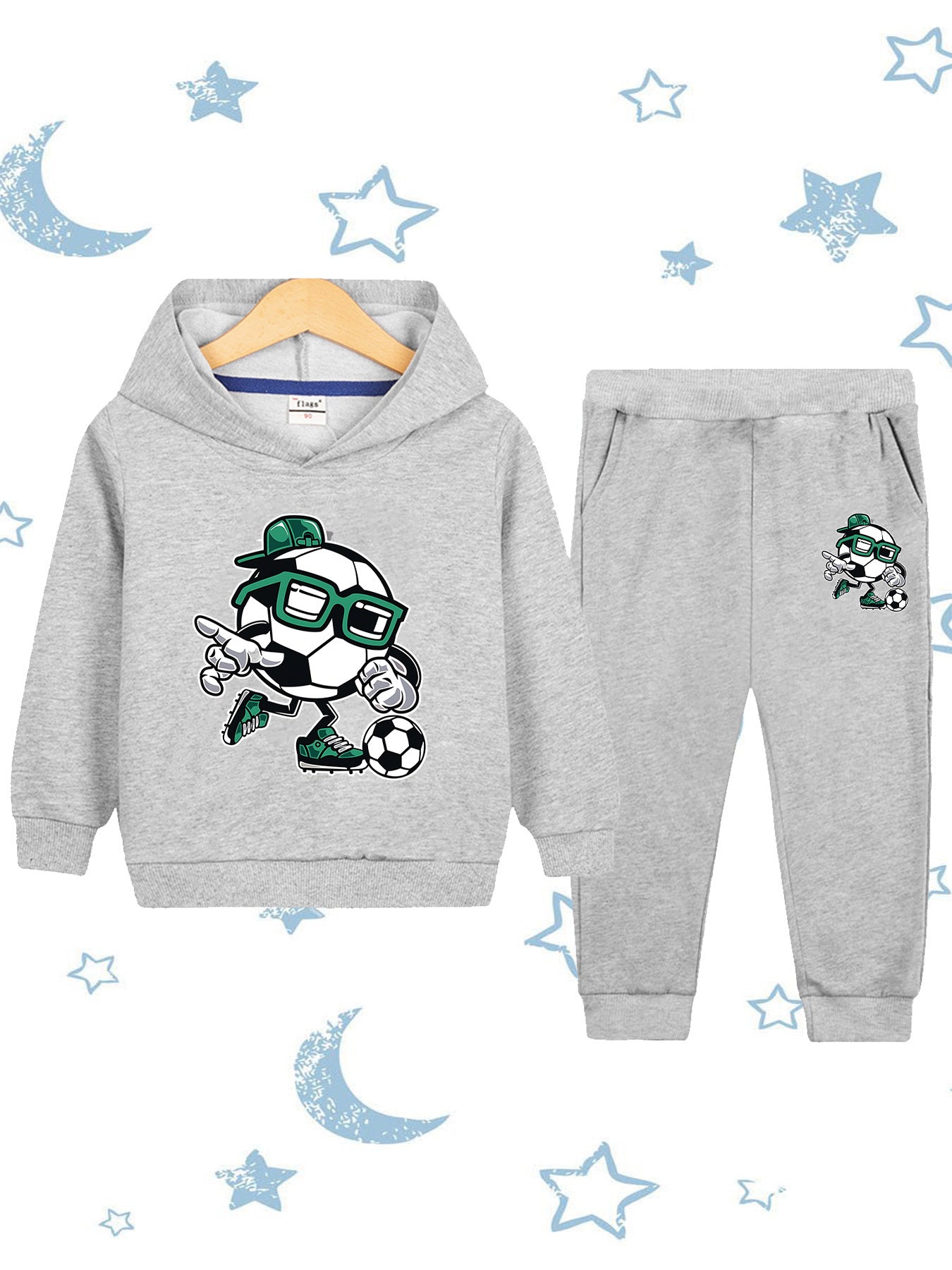Boys' Cartoon Football Hoodie & Jogger Set - Cotton, Fall/Winter