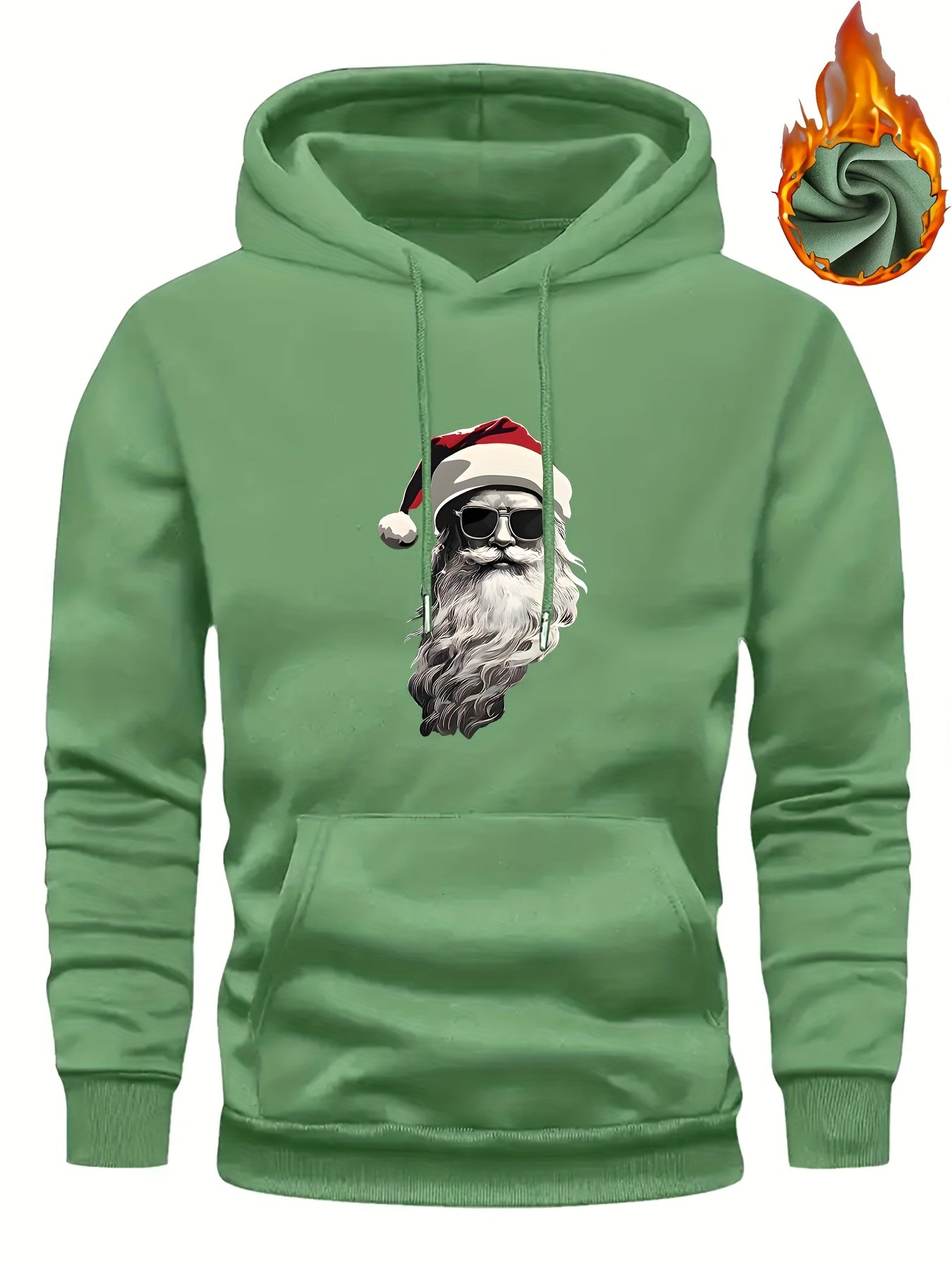 Men'S Heavyweight Hooded Sweatshirt with Santa Claus & Santa Hat Print - Thick Winter Pullover, Long Sleeve Hooded Sweater for Christmas, Halloween, New Year'S - Cozy Cold Weather Clothing For Men, Couples, Family - Ideal Hol