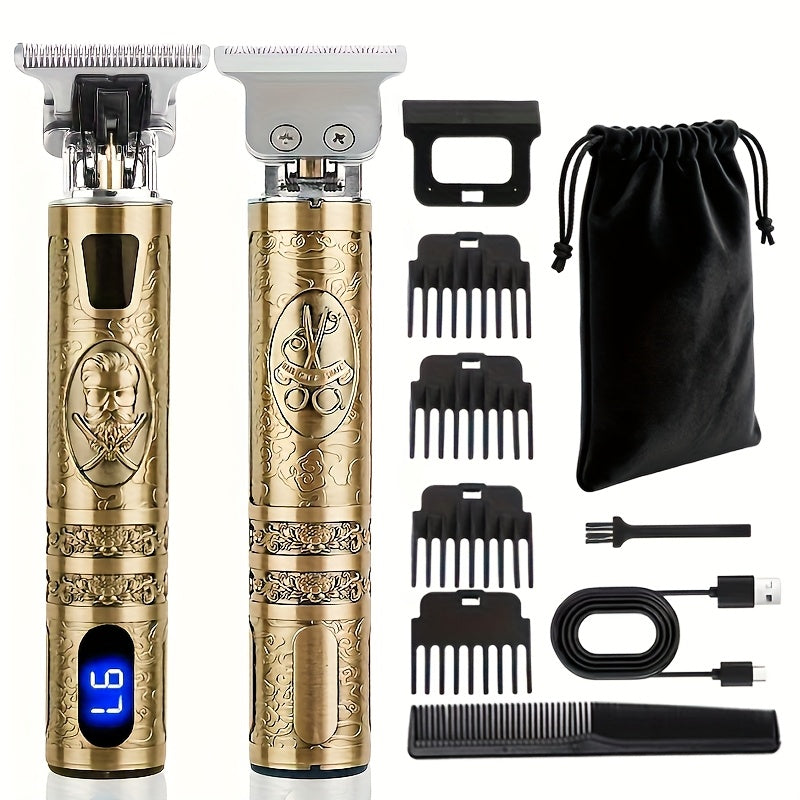 YAIAWISU Men's Cordless Electric Hair Clippers & Beard Trimmer with LCD Screen, USB-Rechargeable Cordless Grooming Kit, T-Blade Trimmer with Guide Comb Suitable for Hair, Shaving, and Scalp Trimming - ayq