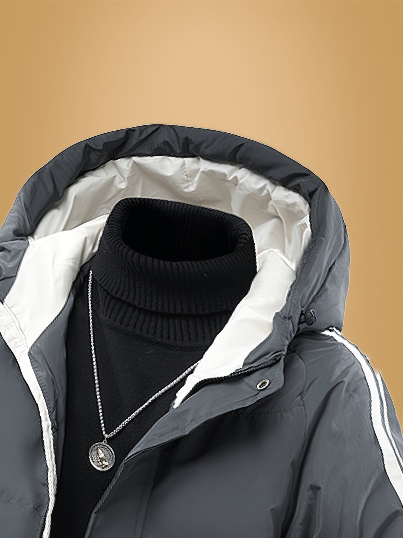 Men's Heavyweight Winter Coat - Hooded Jacket with Full-Zipper Closure, Insulated Outer Shell for Extreme Cold, Front Pockets - Dark Grey/White color, Hand Washable - Ideal for Everyday & Formal Cold Weather Outfits by OceanM