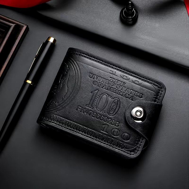 Brown Leather Wallet – Embossed $100 Bill Design