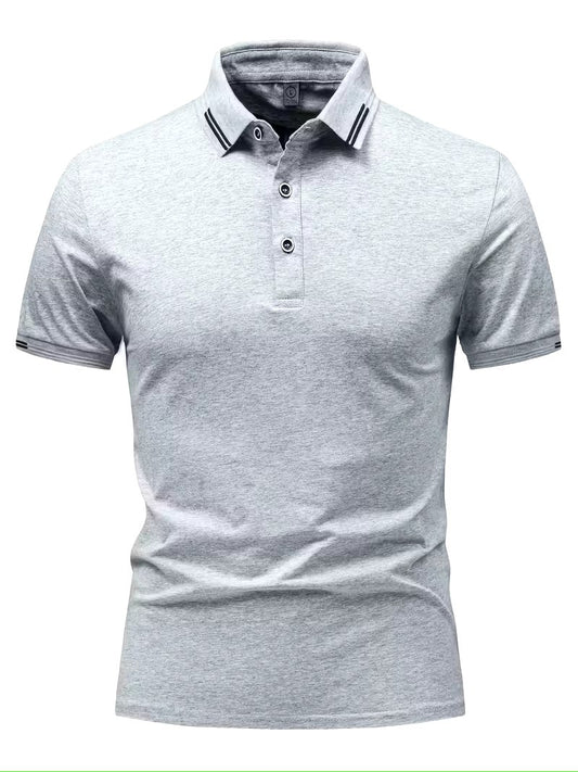 Men's Light Gray Polo Shirt – Casual Short Sleeve Cotton Blend Golf & Everyday Wear