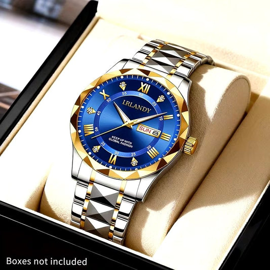 Irlandy Luxury Wristwatch – Blue Dial Silver &amp; Gold Design - ayq