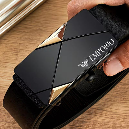 Luxury Black Belt – Geometric Buckle Modern Design