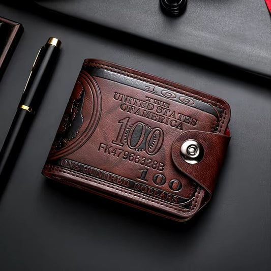 Brown Leather Wallet – Embossed $100 Bill Design - ayq